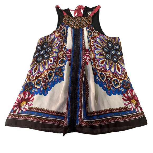 Anthropologie One September XS Sleeveless Beaded Front Boho Tank Tunic Top Black - Picture 1 of 6